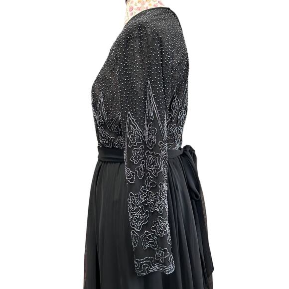 Vintage Beaded Evening Gown Jack Bryan Saks Fifth Ave Black Long Sleeve Dress 14 - Picture 8 of 15